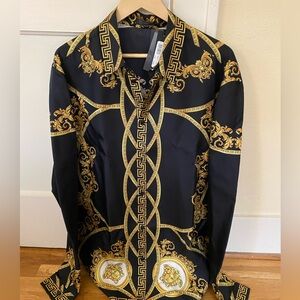 NWT Versace Black Barocco Silk Shirt 44
